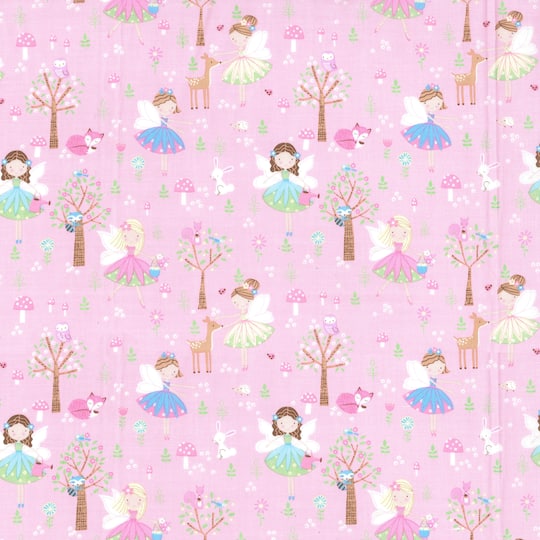 Fabric Traditions Fairies on Pink Cotton Fabric
